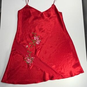 Red Slip Dress Floral Embroidered Y2K Lingerie Nightgown
